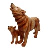 Wood Effect Wolf & Cub Figurine