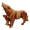 Wood Effect Wolf & Cub Figurine