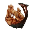 Wood Effect Wolf Family under Tree