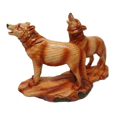 Wood Effect Wolf Pair Figurine