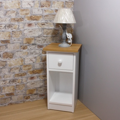 White One Drawer Bedside with Oak Top