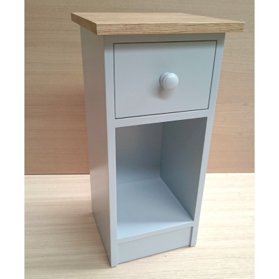Grey / Blue One Drawer Bedside with Oak Top