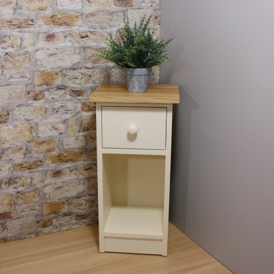 Cream One Drawer Bedside with Oak Top