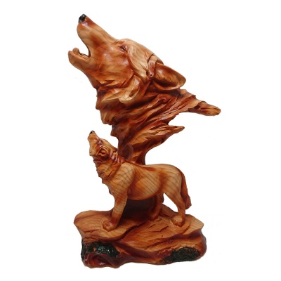 Wood Effect Wolf & Bust Figurine