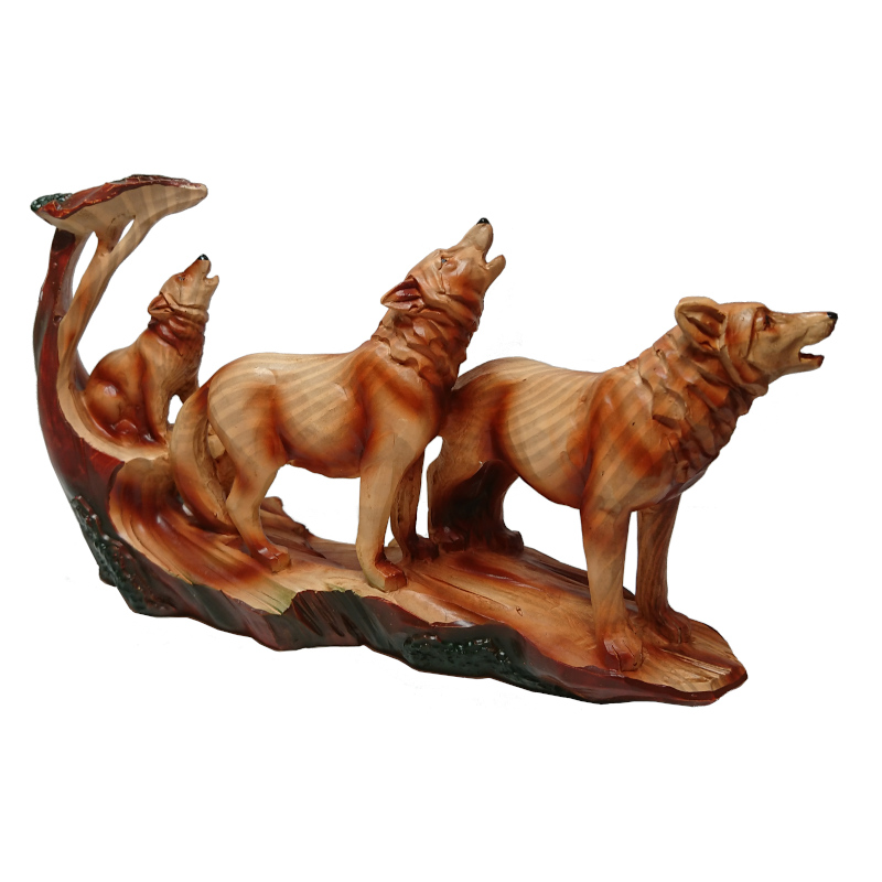 Wood Effect Wolf Family under Tree